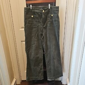 J. Crew Olive Corduroy Trousers with Brass Accents